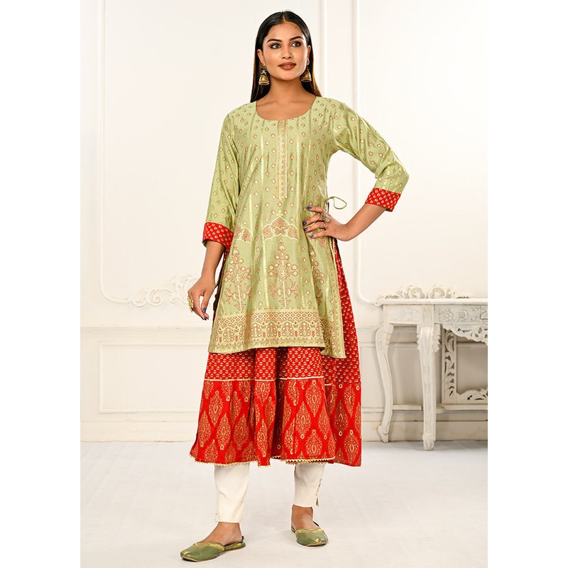 Green Readymade Cotton Kurti - JD986583534