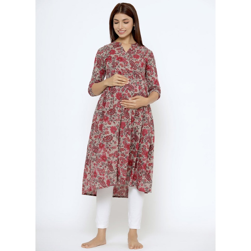 Grey Pure Readymade Cotton Maternity Kurti - JD986583480