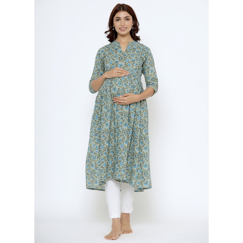 Grey Pure Readymade Cotton Maternity Kurti - JD986583481