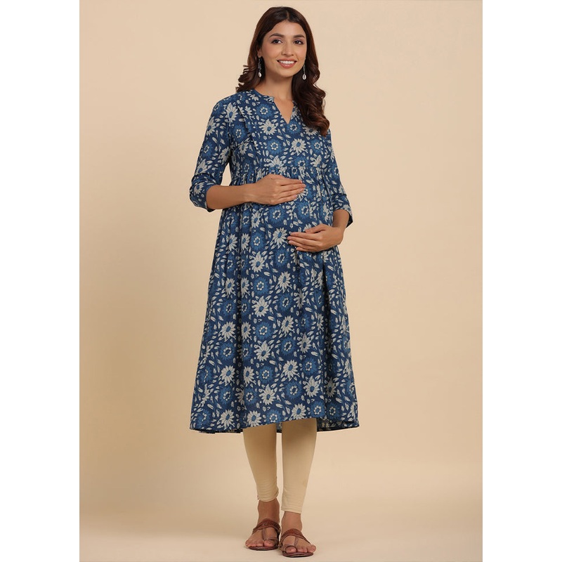 Indigo Pure Readymade Cotton Maternity Kurti - JD986583477