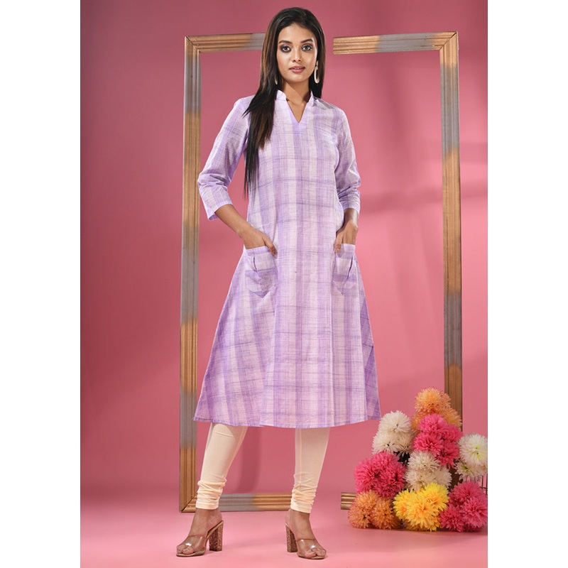 Lavender Readymade Cotton Kurti - JD986583385