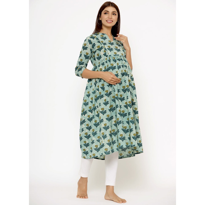 Light Blue Pure Readymade Cotton Maternity Kurti - JD986583475