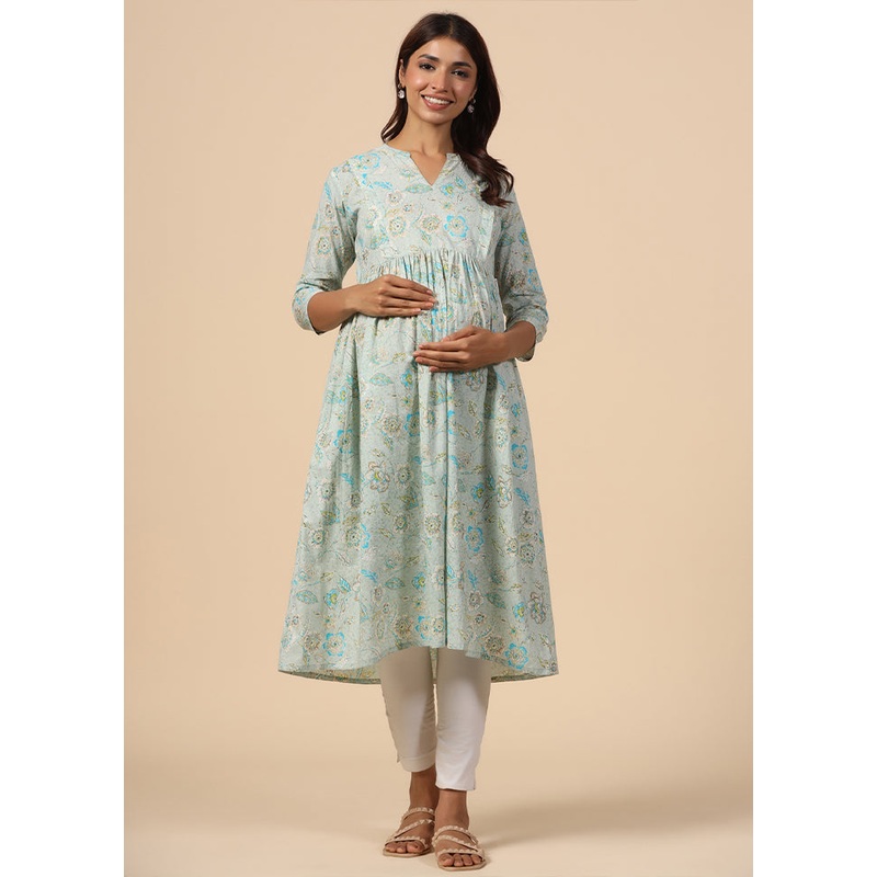 Light Sea Green Pure Readymade Cotton Maternity Kurti - JD986583474