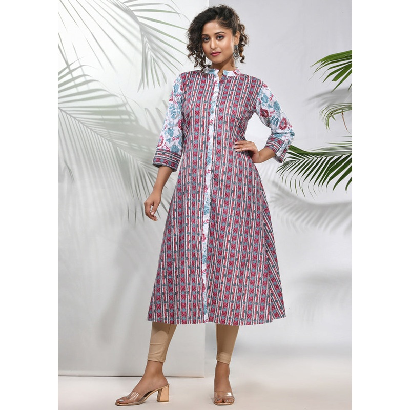 Magenta Readymade Cotton Kurti - JD986583384