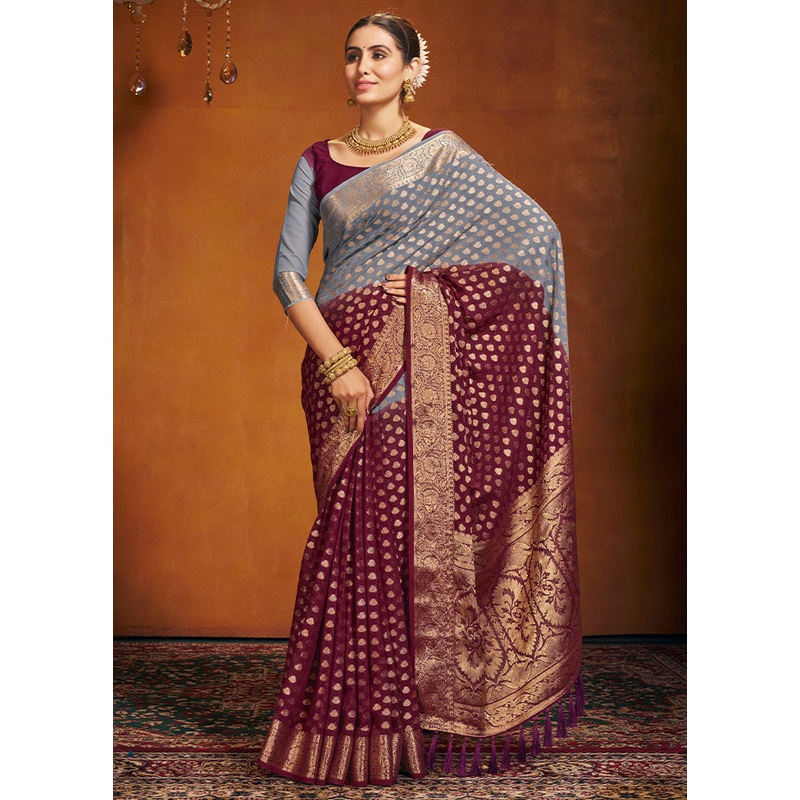 Maroon Georgette Saree With Blouse Piece - JD986583533