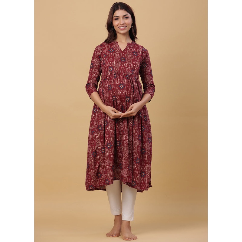 Maroon Pure Readymade Cotton Maternity Kurti - JD986583471
