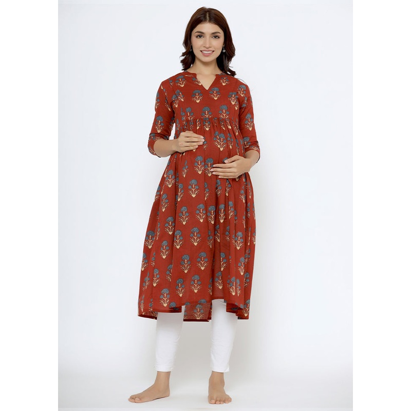 Maroon Pure Readymade Cotton Maternity Kurti - JD986583473