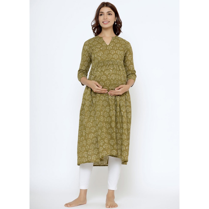 Mehendi Pure Readymade Cotton Maternity Kurti - JD986583470