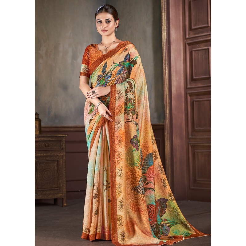 Multicolor Dupion Silk Saree With Blouse Piece - JD986583519