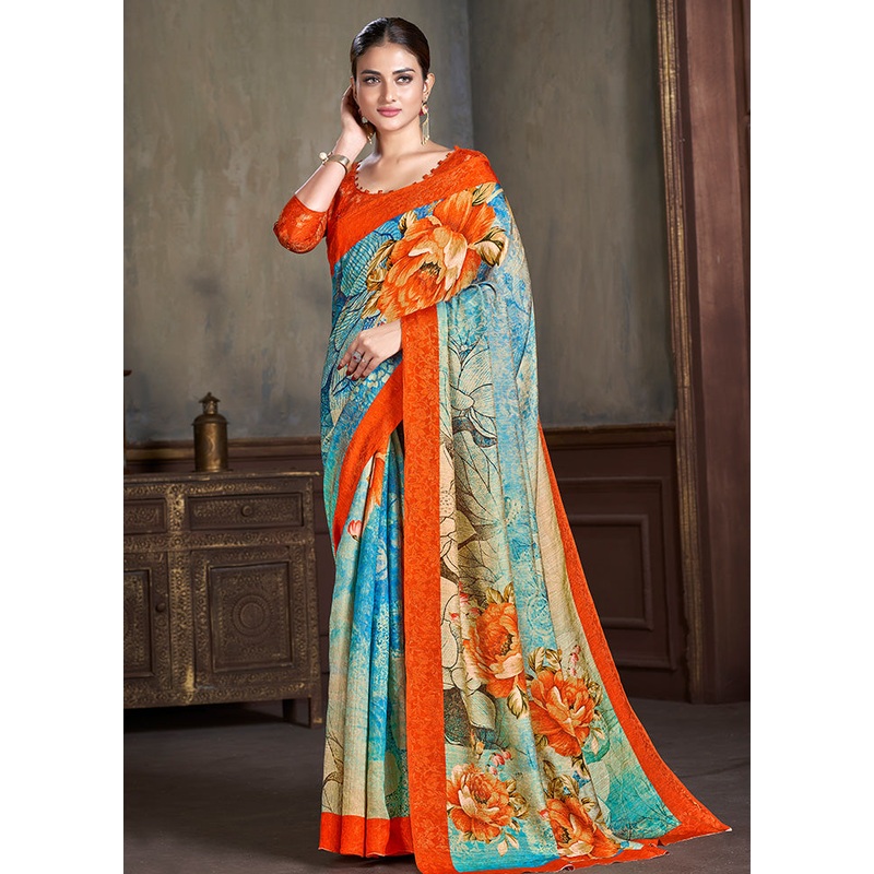 Multicolor Dupion Silk Saree With Blouse Piece - JD986583525