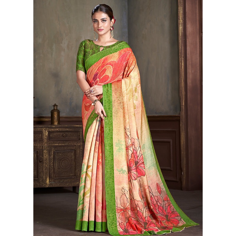 Multicolor Dupion Silk Saree With Blouse Piece - JD986583529