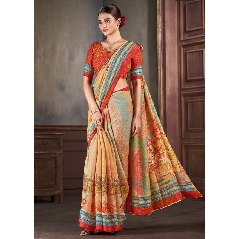 Multicolor Dupion Silk Saree With Blouse Piece - JD986583530