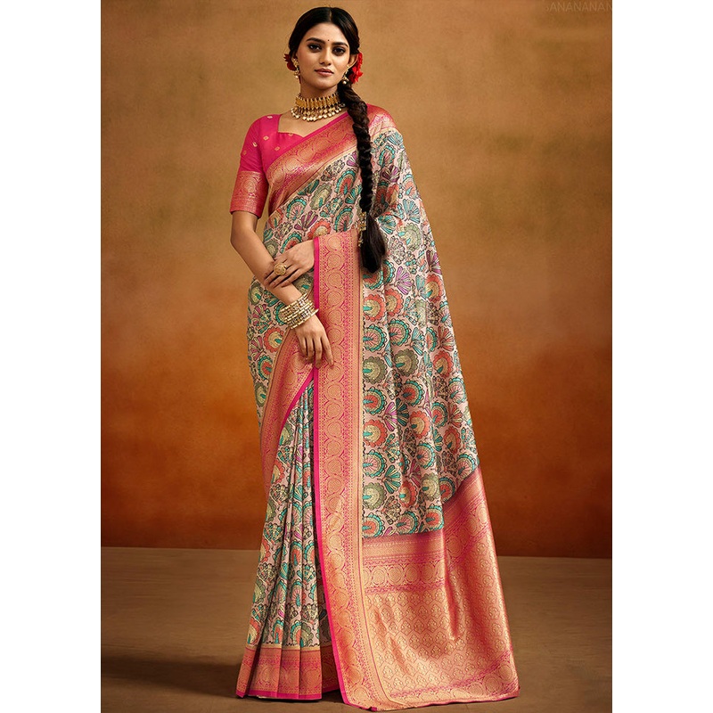 Multicolor Dupion Silk Saree With Blouse Piece - JD986583532