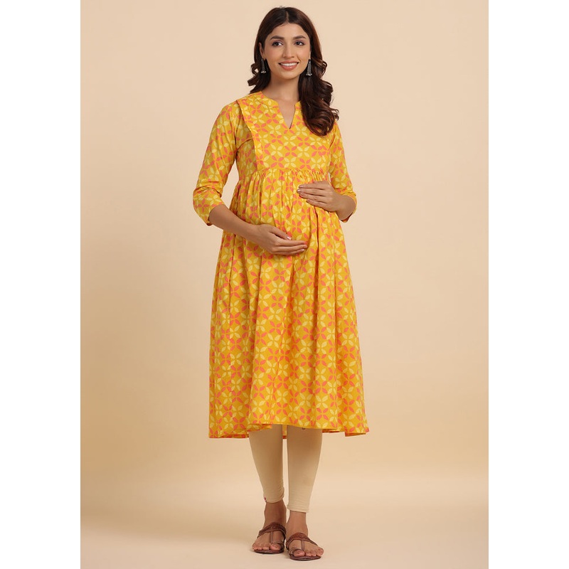 Mustard Pure Readymade Cotton Maternity Kurti - JD986583466