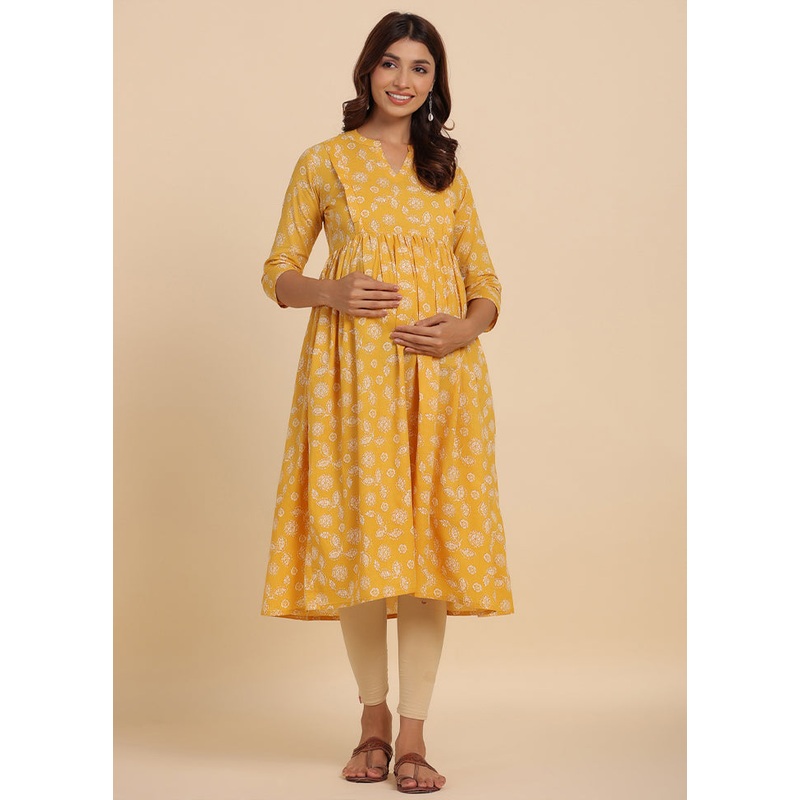 Mustard Pure Readymade Cotton Maternity Kurti - JD986583467