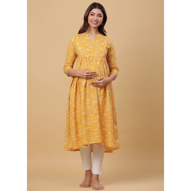 Mustard Pure Readymade Cotton Maternity Kurti - JD986583468