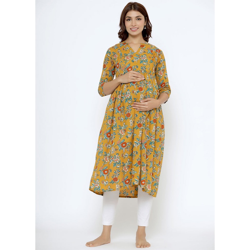 Mustard Pure Readymade Cotton Maternity Kurti - JD986583469