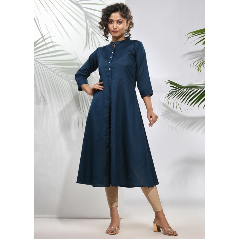 Navy Blue Readymade Cotton Kurti - JD986583383