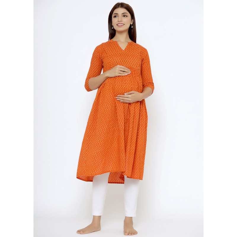 Orange Pure Readymade Cotton Maternity Kurti - JD986583465
