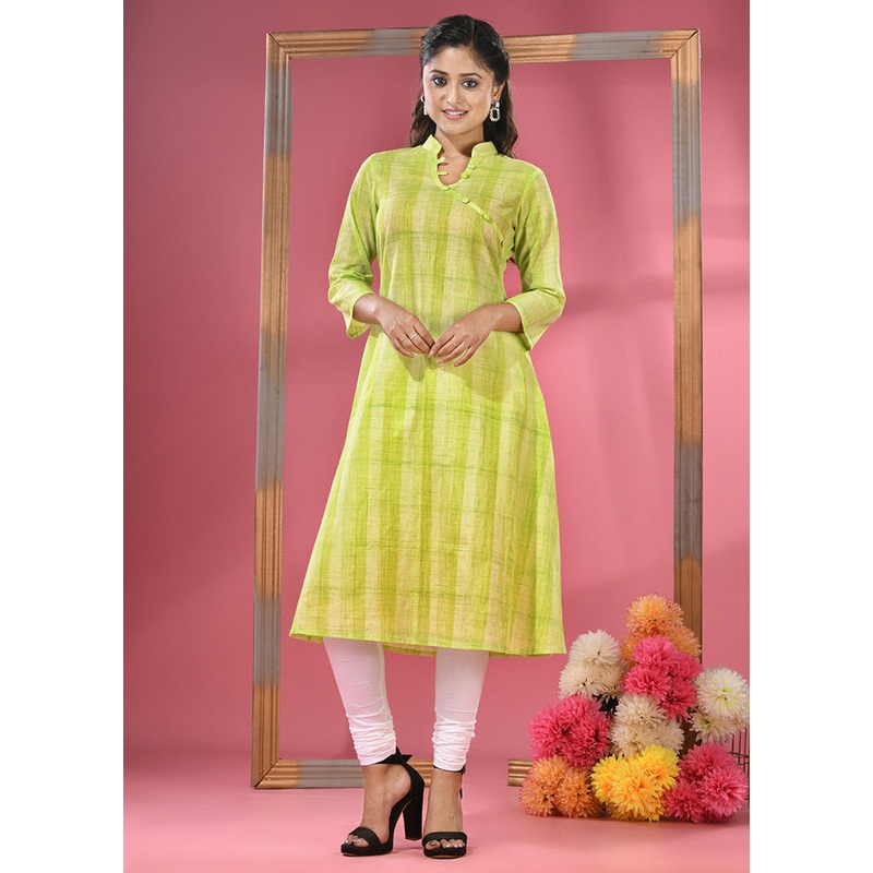 Parrot Green Readymade Cotton Kurti - JD986583381