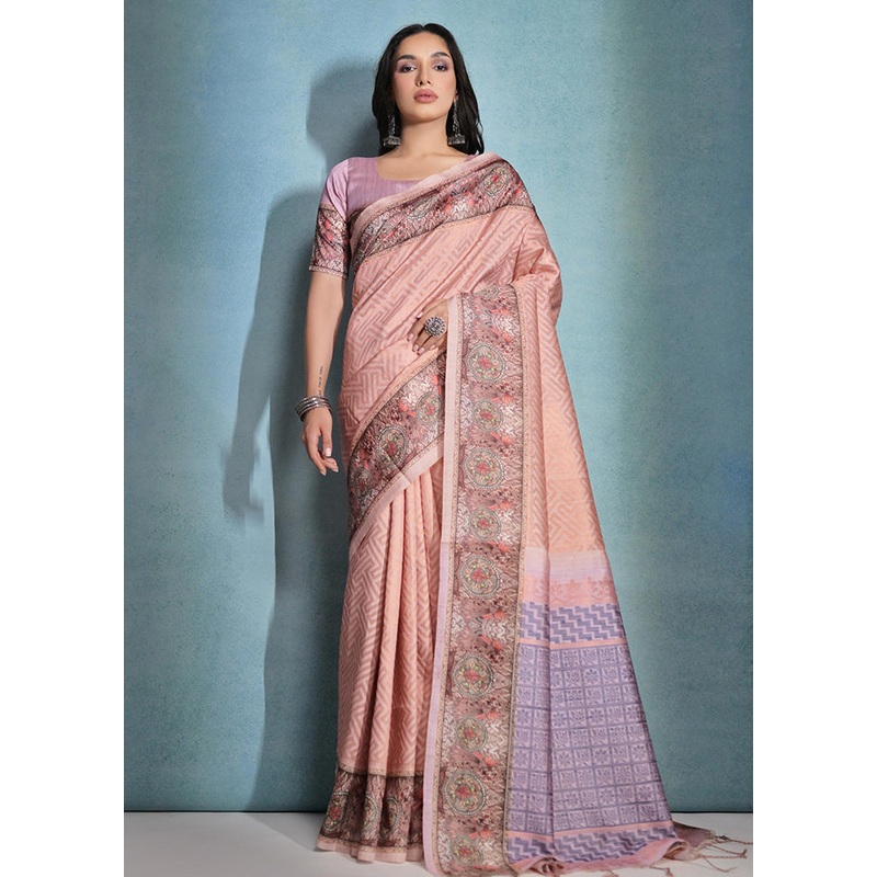 Peach Dupion Silk Saree With Blouse Piece - JD986583515