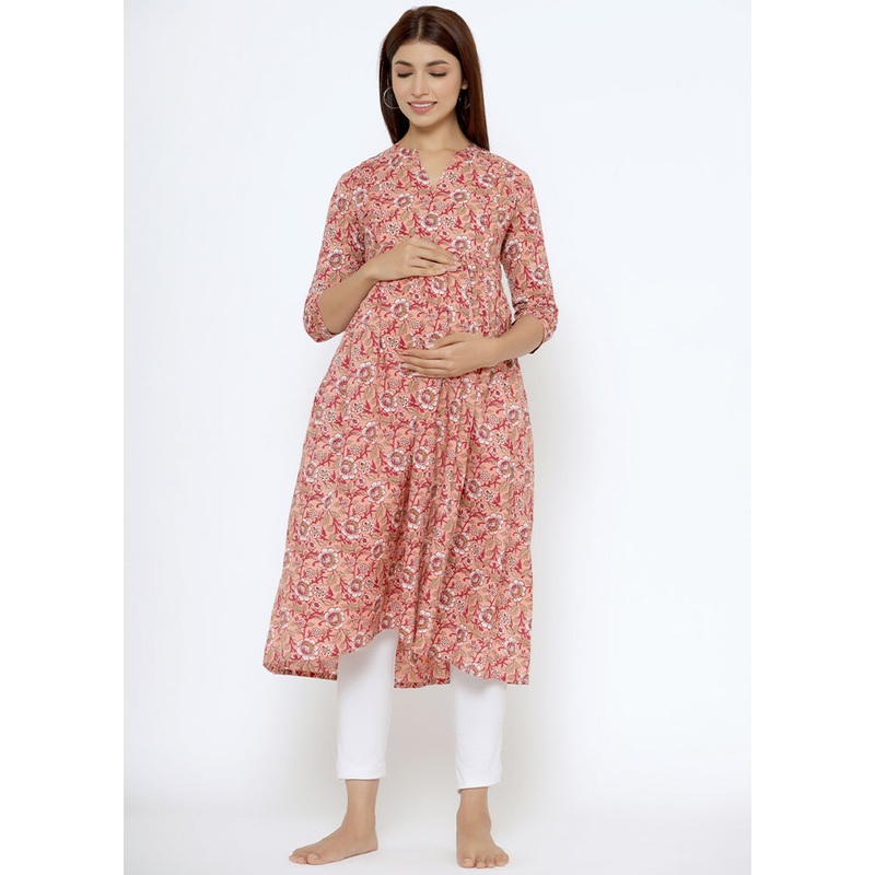Peach Pure Readymade Cotton Maternity Kurti - JD986583464