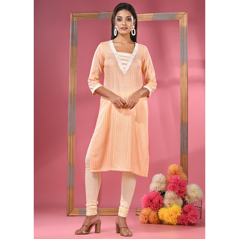 Peach Readymade Cotton Kurti - JD986583380