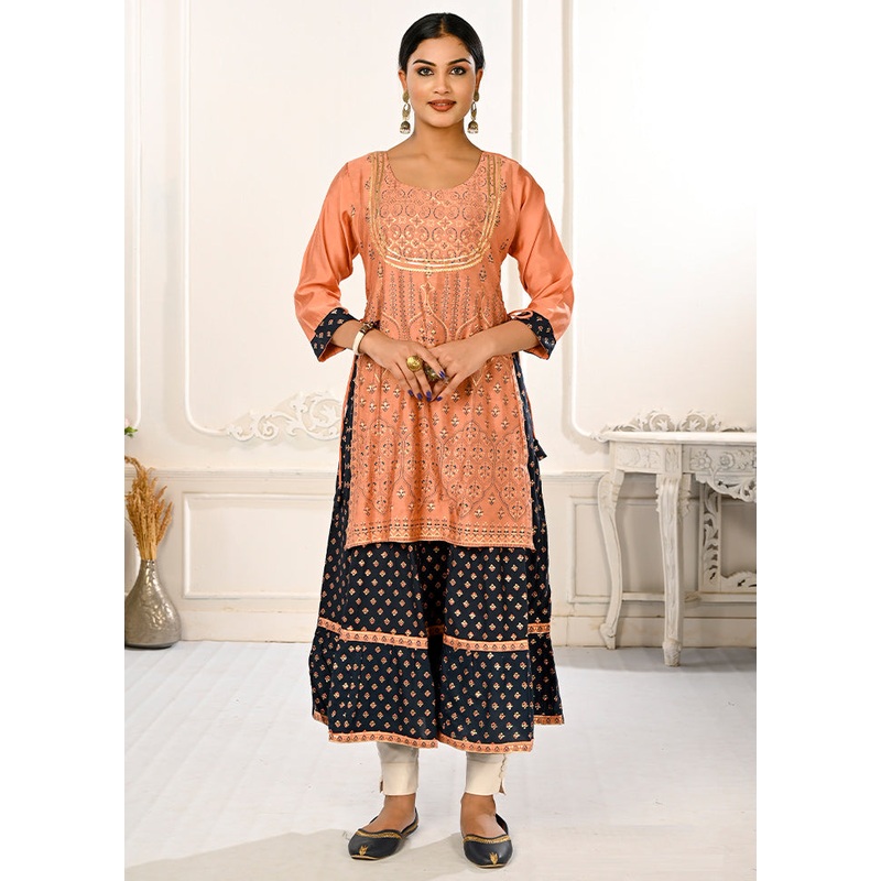 Peach Readymade Cotton Kurti - JD986583514