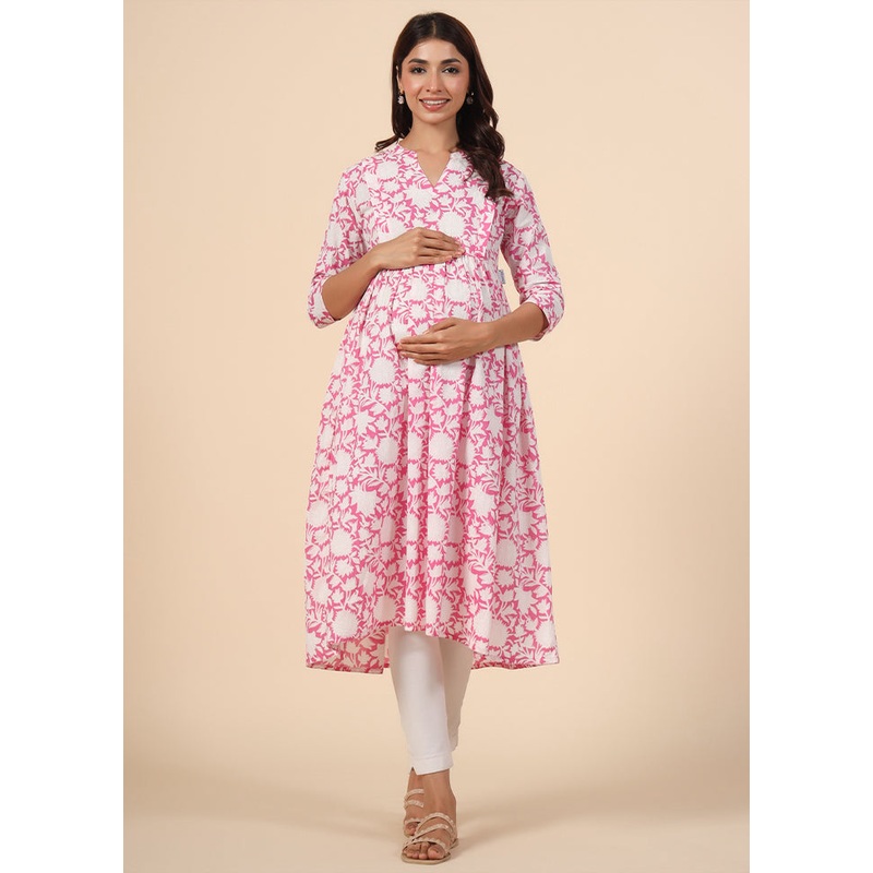 Pink Pure Readymade Cotton Maternity Kurti - JD986583461