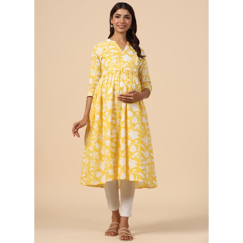 Yellow Pure Readymade Cotton Maternity Kurti - JD986583450