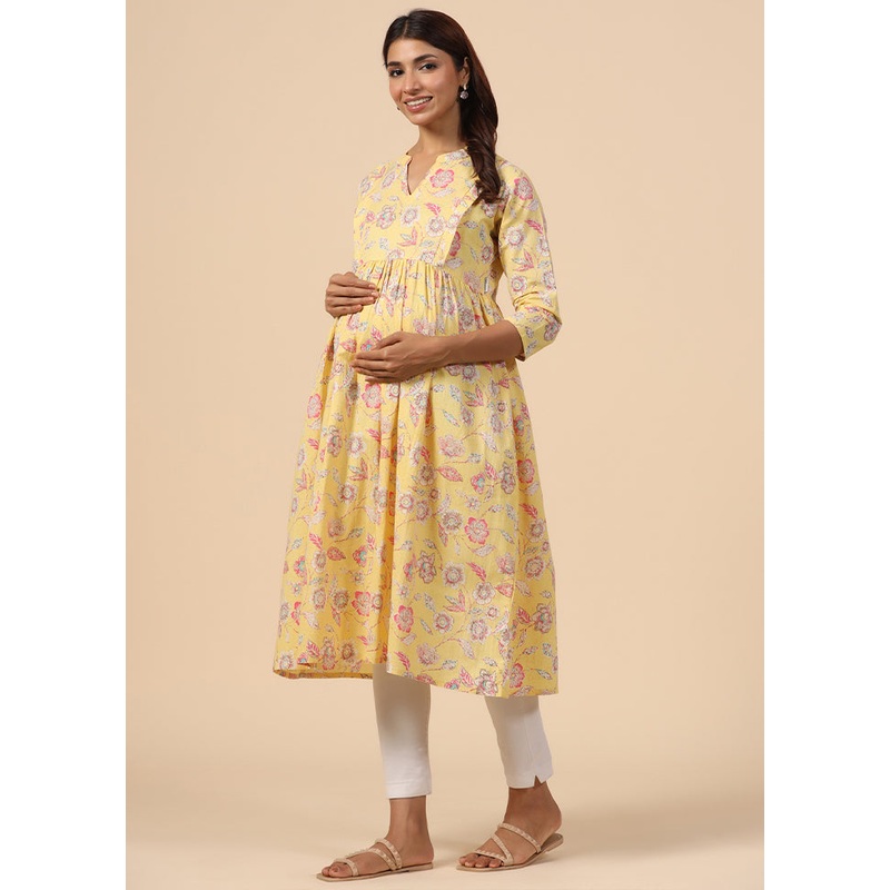 Yellow Pure Readymade Cotton Maternity Kurti - JD986583451