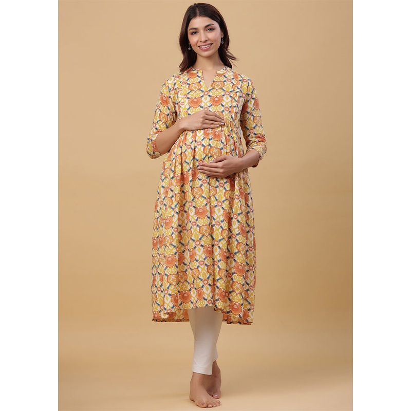 Yellow Pure Readymade Cotton Maternity Kurti - JD986583452