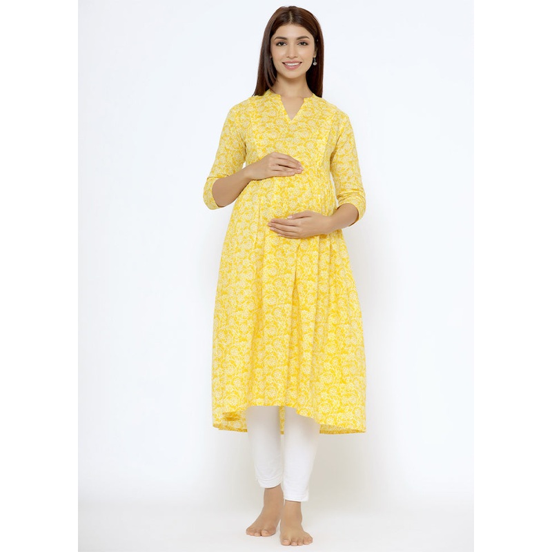 Yellow Pure Readymade Cotton Maternity Kurti - JD986583453