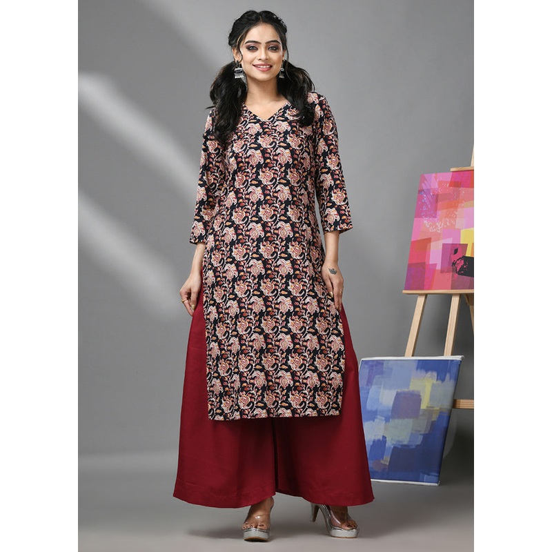 2 Pc Black Readymade Cotton Kurti Set - JD986583351