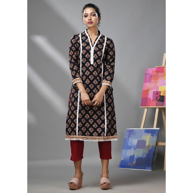 2 Pc Black Readymade Cotton Kurti Set - JD986583352