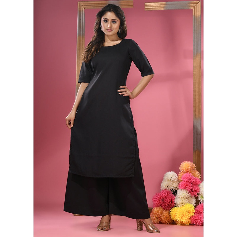 2 Pc Black Readymade Rayon Kurti Set - JD986583349