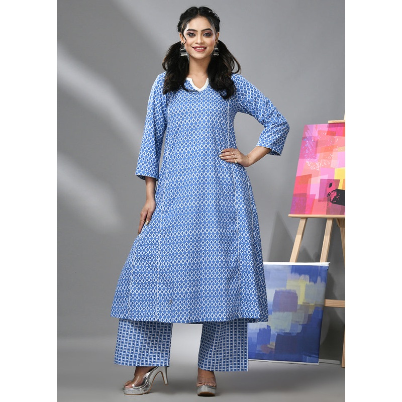 2 Pc Blue Readymade Cotton Kurti Set - JD986583347