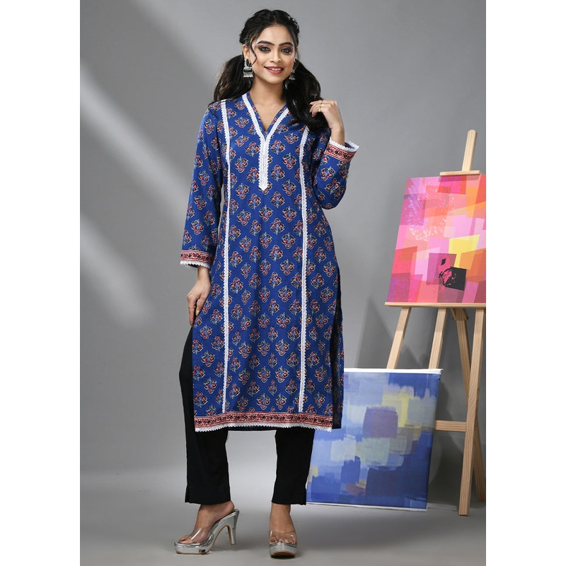 2 Pc Blue Readymade Cotton Kurti Set - JD986583348