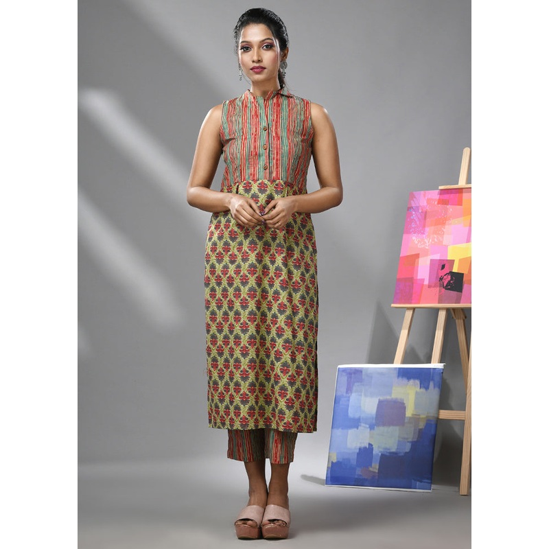 2 Pc Green Readymade Cotton Kurti Set - JD986583345
