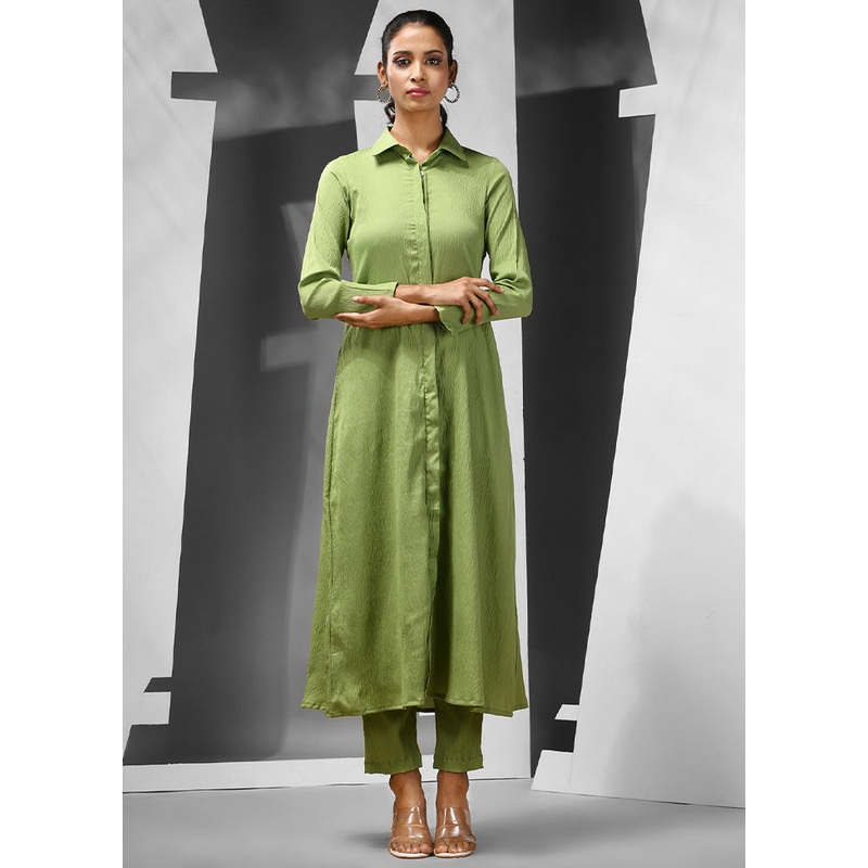 2 Pc Green Readymade Silk Kurti Set - JD986583233