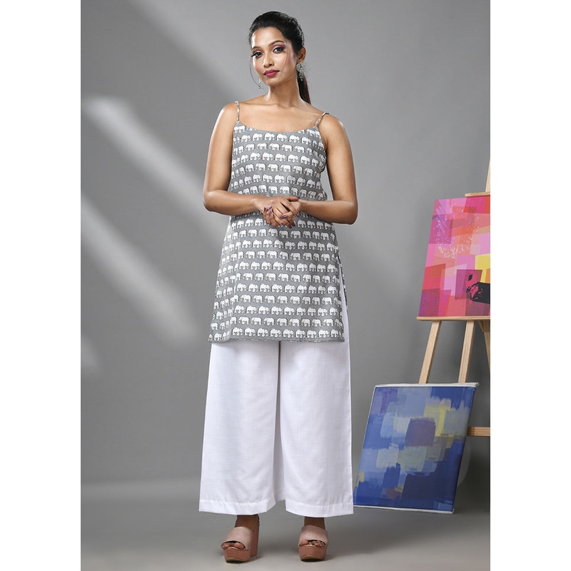 2 Pc Grey Readymade Cotton Kurti Set - JD986583344