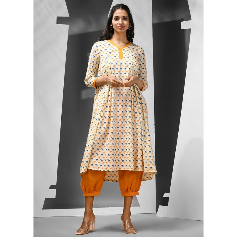 2 Pc Off White Readymade Cotton Kurti Set - JD986583229