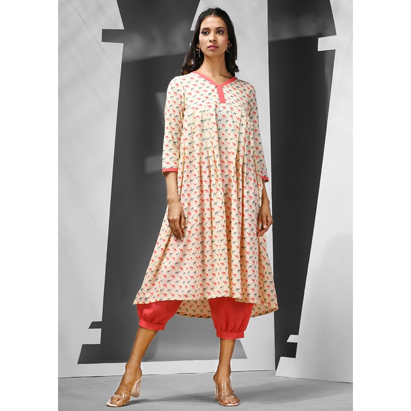 2 Pc Off White Readymade Cotton Kurti Set - JD986583232