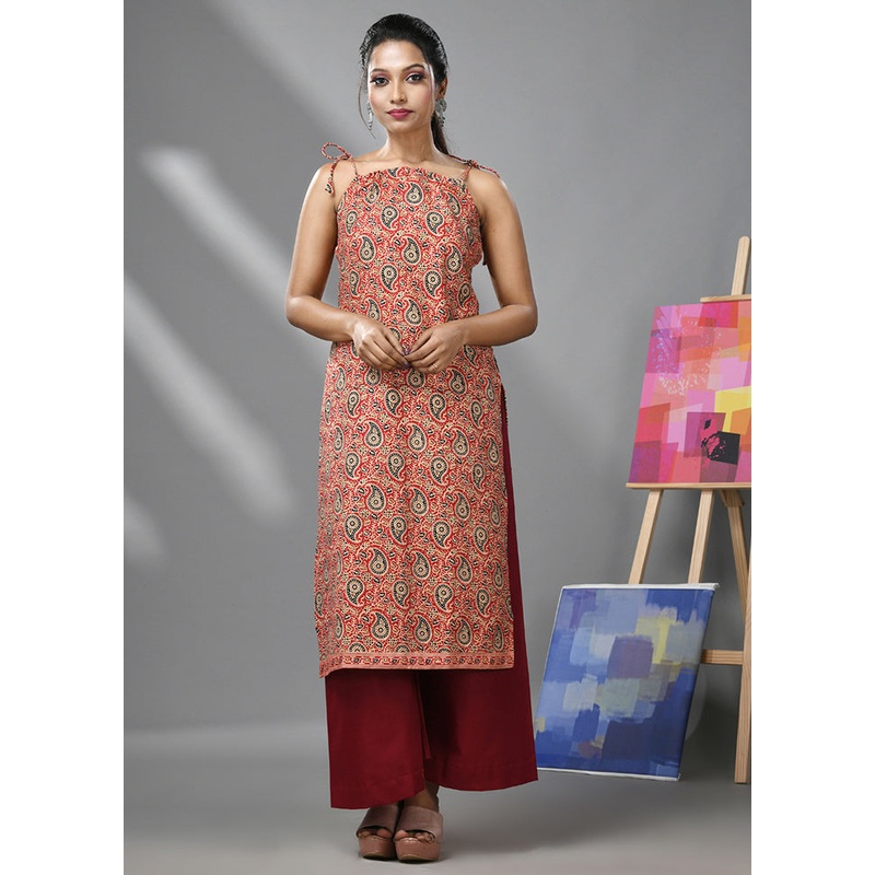 2 Pc Red Readymade Cotton Kurti Set - JD986583341