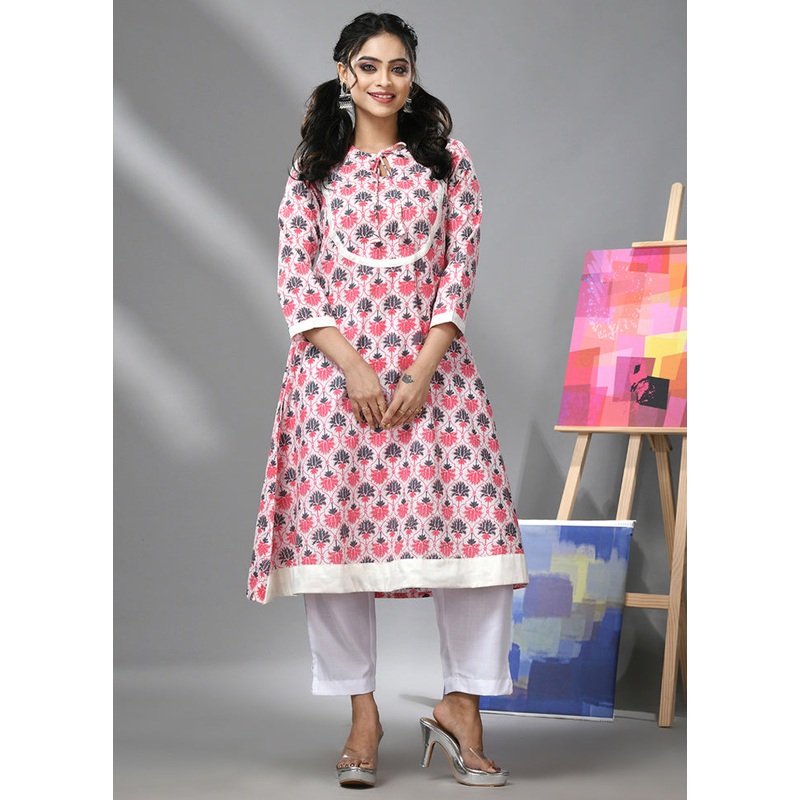 2 Pc White Readymade Cotton Kurti Set - JD986583326