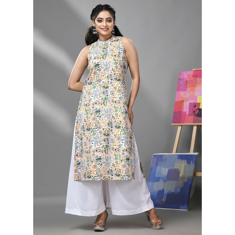 2 Pc White Readymade Cotton Kurti Set - JD986583327