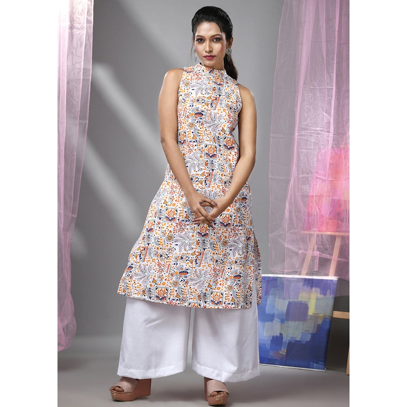 2 Pc White Readymade Cotton Kurti Set - JD986583328
