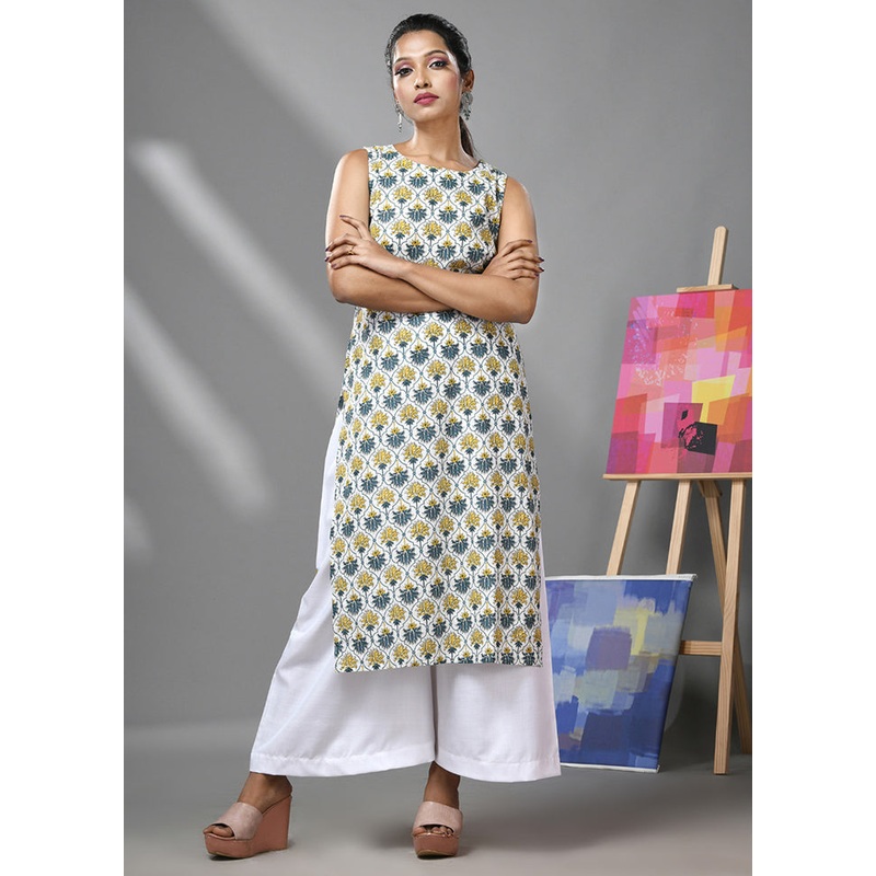 2 Pc White Readymade Cotton Kurti Set - JD986583330