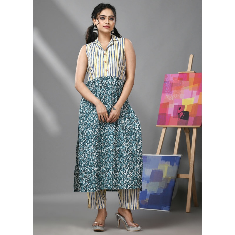 2 Pc White Readymade Cotton Kurti Set - JD986583334