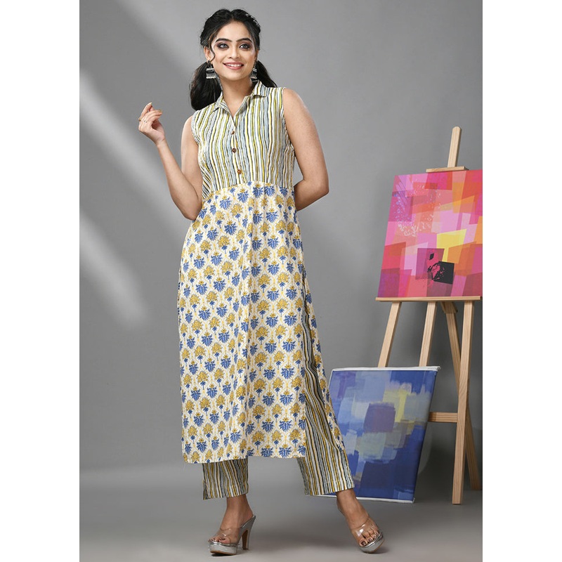 2 Pc White Readymade Cotton Kurti Set - JD986583335